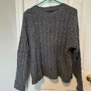 American Eagle Outfitters Charcoal Gray Textured Crewneck Sweater